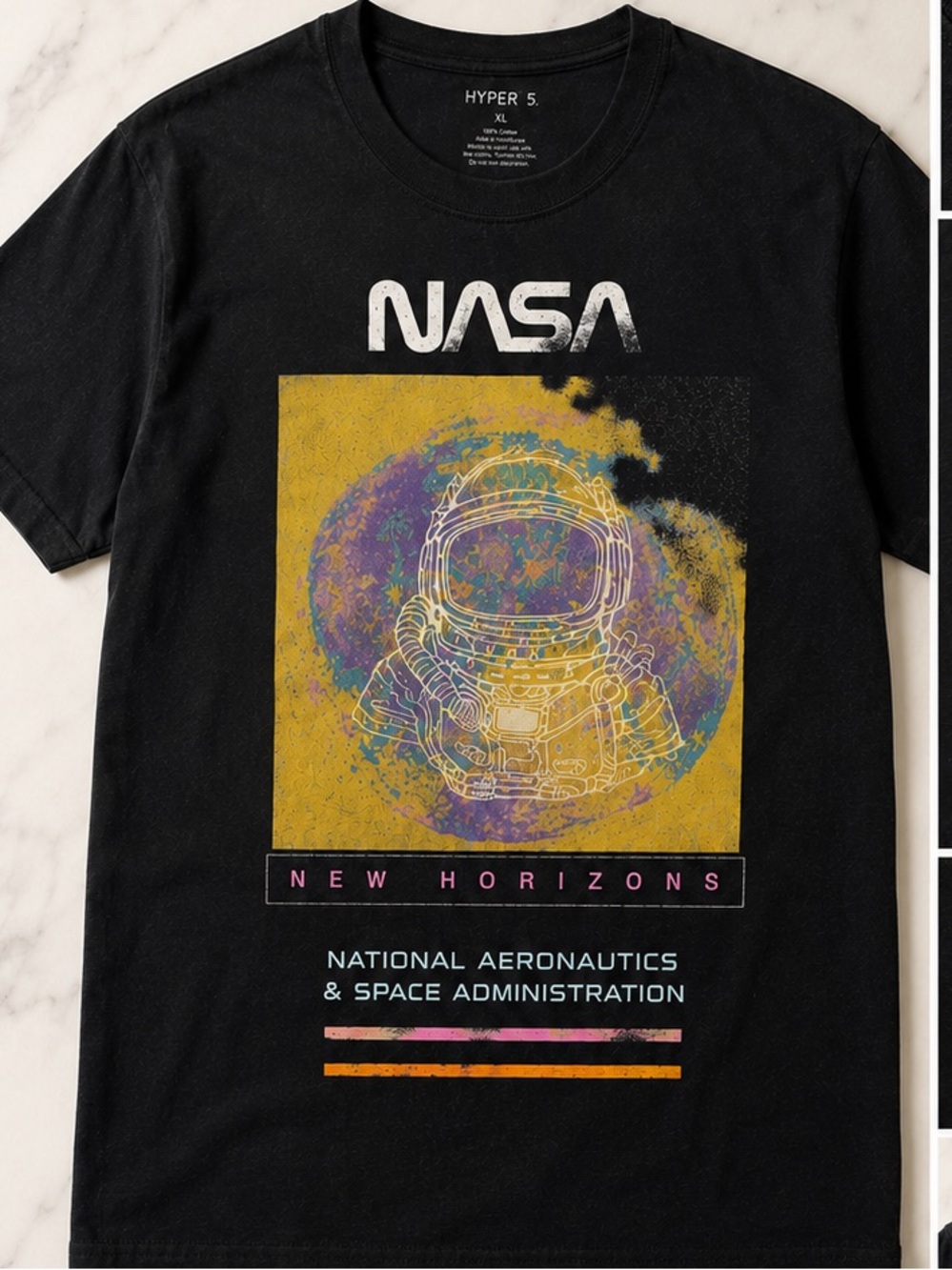 XL Hype Black NASA New Horizons Graphic Tee with Yellow & Multicolor Print